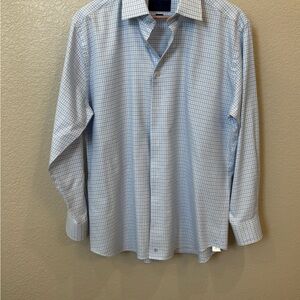 David Donahue Light Blue Checkered Dress Shirt